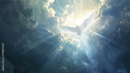 Photo Heavenly vision of the Holy Spirit as a guiding light, with soft, ethereal rays and a sense of divine presence