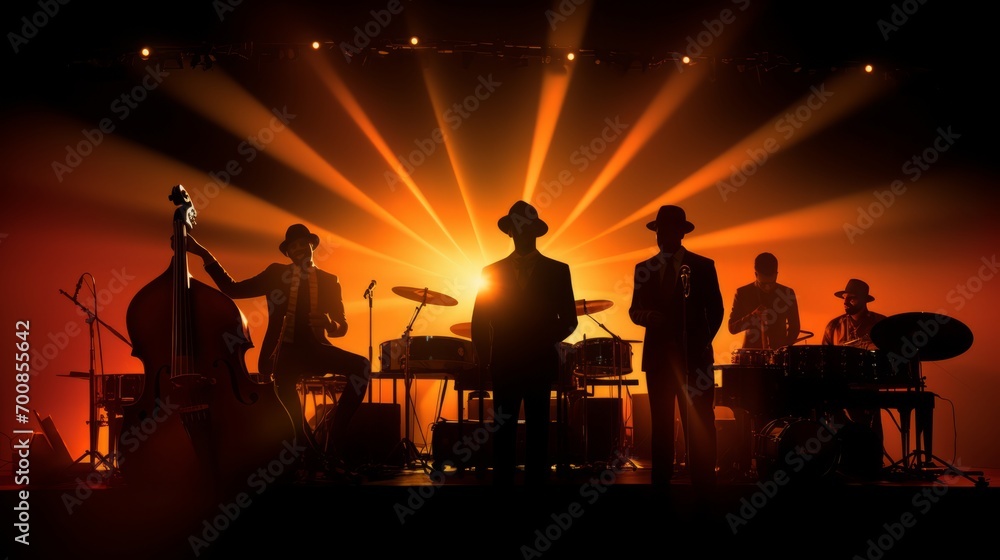 Soulful Serenade: Mesmerizing Jazz Band Silhouette Enthralls with Spotlight Brilliance