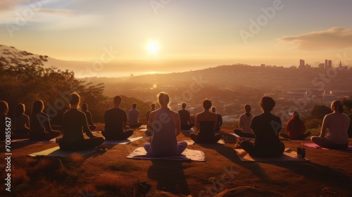 Serene Sunrise Yoga  Embrace Inner Peace Amidst City s Awakening