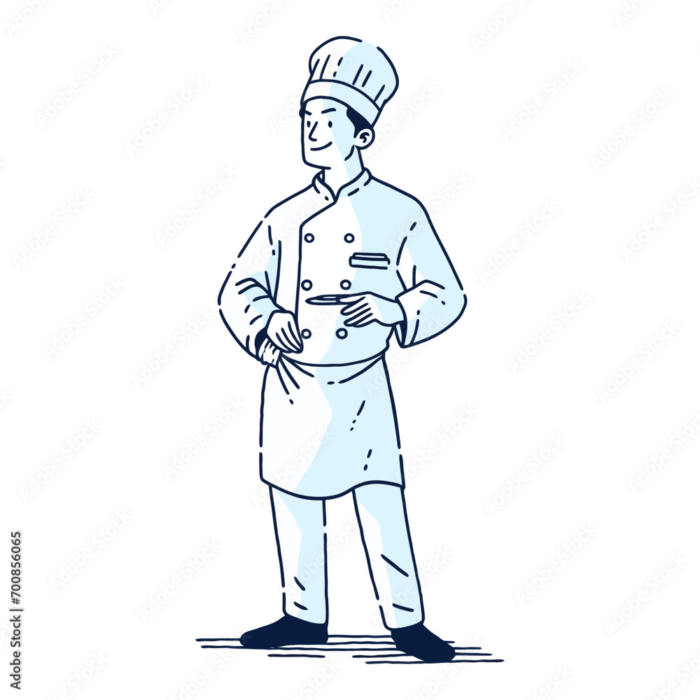 A kitchen chef in minimalistic hand drawn style vector illustration