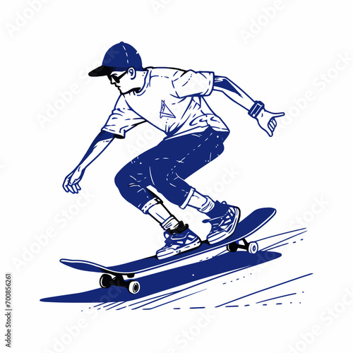 A skateboarder performing a trick in a city skatepark, vector illustration