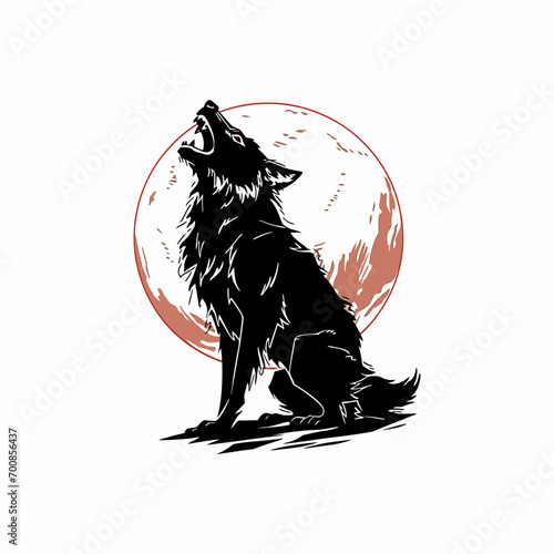 A lone werewolf howling under a full moon, a chilling Halloween scene. Vector Illustration.