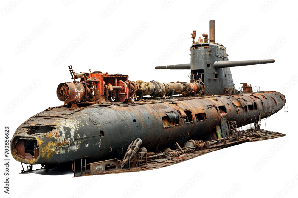 Fototapeta premium Destroyed Submarine, transparent background, isolated image, generative AI