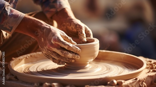 Artistry in Motion: Master Potter's Hands Sculpting a Timeless Clay Pot with Mesmerizing Precision