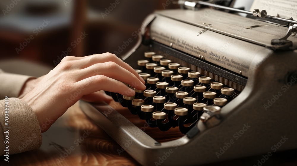 Empowering Communication: Inspiring Hands on a Braille Typewriter - Stock Image