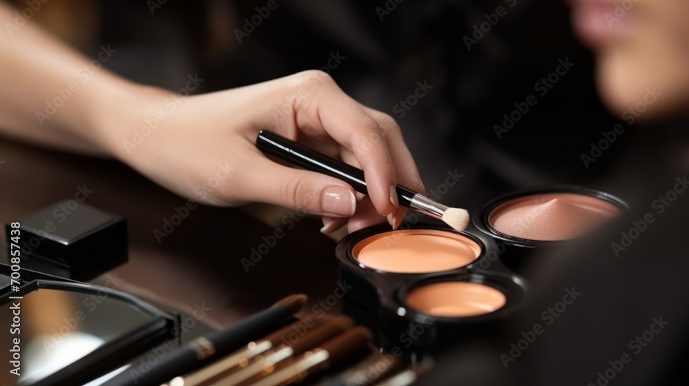 Beauty in Every Stroke: Expertly Applied Makeup with Professional Brush Set - Closeup Hands Image