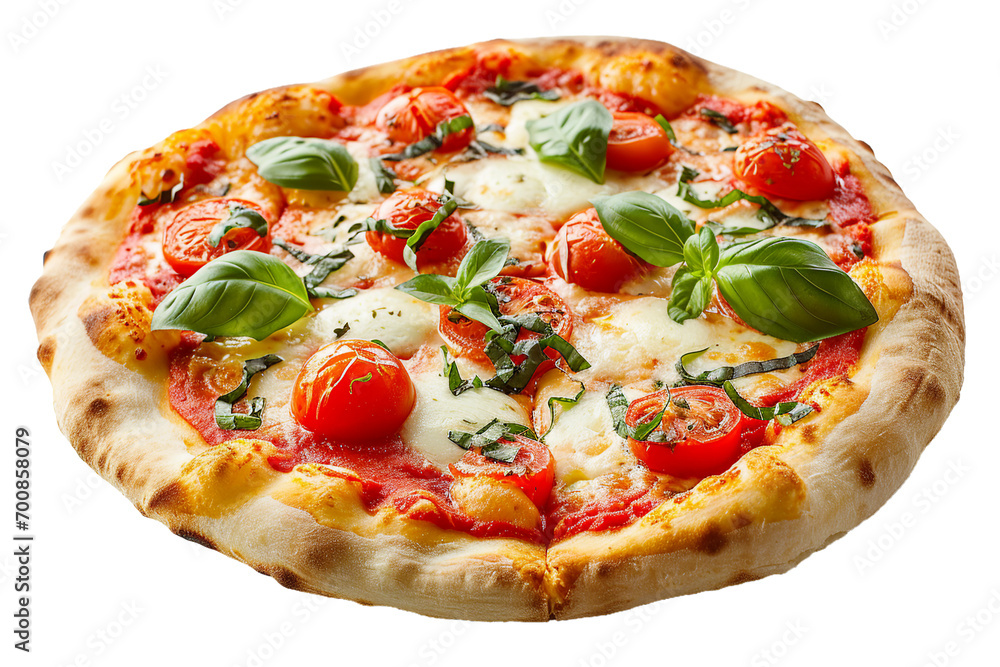 Pizza Margherita, transparent background, isolated image, generative AI