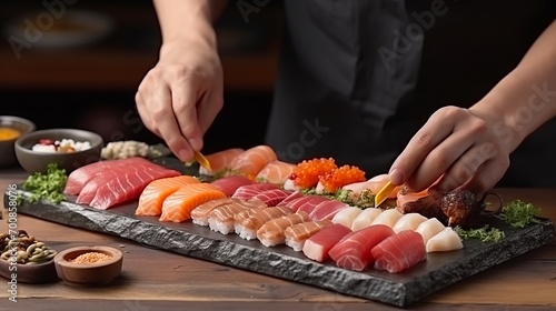 Masterful Artistry: Exquisite Hands Crafting Authentic Sushi Delicacies with Precision and Passion