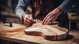 Masterful Artistry: Skilled Woodworker Perfecting a Custom-Made Guitar with Precision and Passion