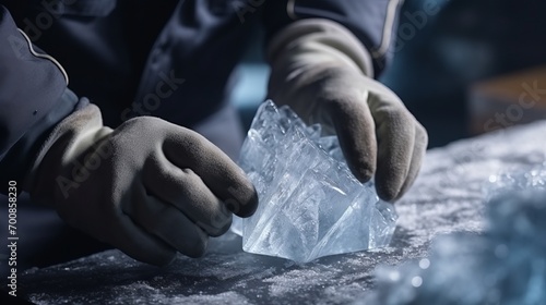 Masterful Artistry: Captivating Hands of an Ice Sculptor Unveiling Exquisite Details with Precision and Passion