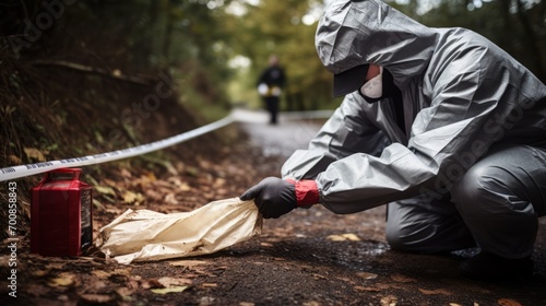 Investigative Precision: Forensic Expert Captures Crucial Clues in Evidence Bag photo