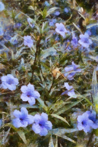 Wallpaper Mural purple trumpet flower Illustrations in chalk crayon colored pencils impressionist style paintings. Torontodigital.ca