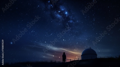 Stargazing Serenity: Captivating Astronomer Silhouetted Against Majestic Night Sky