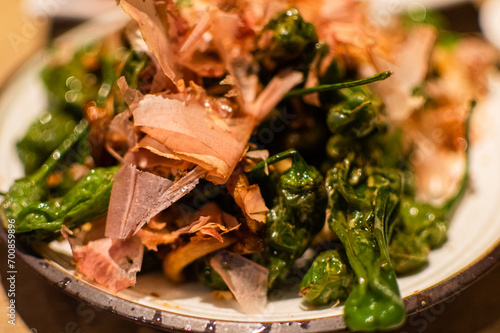 Japanese Shisito Peppers with Dried Bonito Flakes Dish