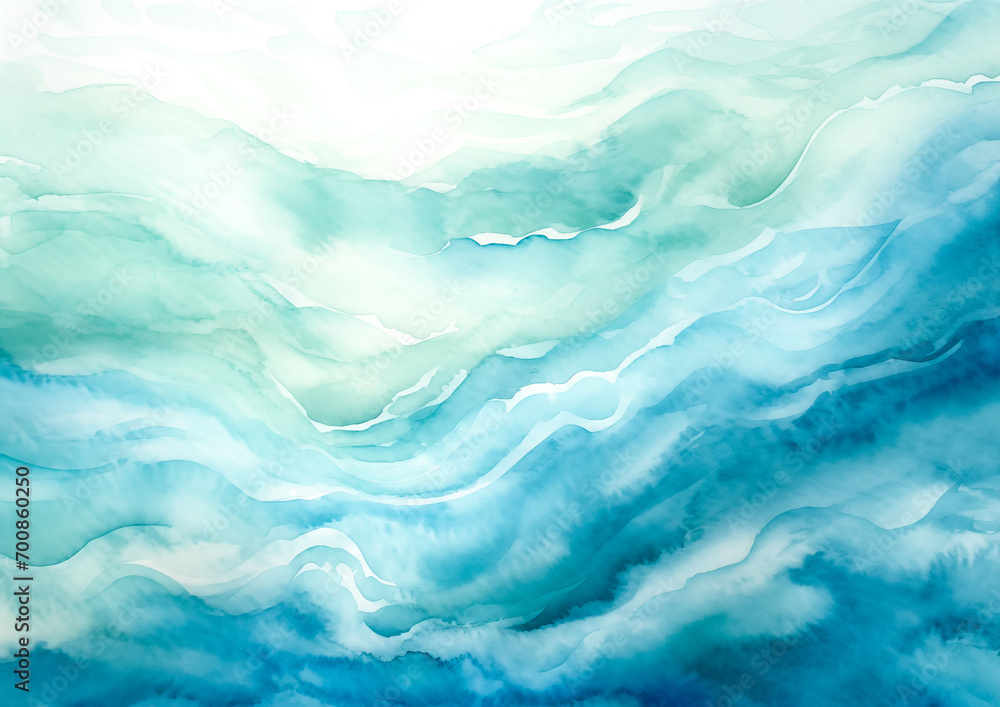 Obraz premium Ocean water wave copy space for text. Isolated blue, teal, turquoise happy cartoon wave for pool party or ocean beach travel. Web banner, backdrop, background graphic resource by Vita