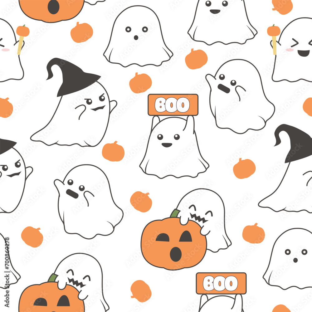 Cute Halloween Ghost character Pattern Cute Halloween Ghost character Pattern
