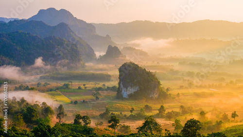 Sunrise with fog and mist at Phu Langka mountains in Northern Thailand, Mountain View of Phu Lanka © Fokke Baarssen