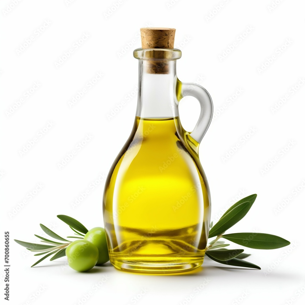 Elegant Olive Oil Bottle with Fresh Olives Isolated. Generative ai