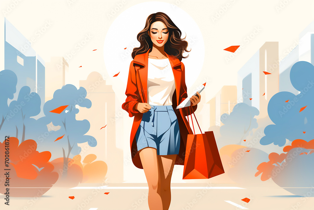 Young Female Character Enjoying City Shopping Joyful Consumer Lifestyle, Generative Ai Young Female Character Enjoying City Shopping Joyful Consumer Lifestyle, Generative Ai
