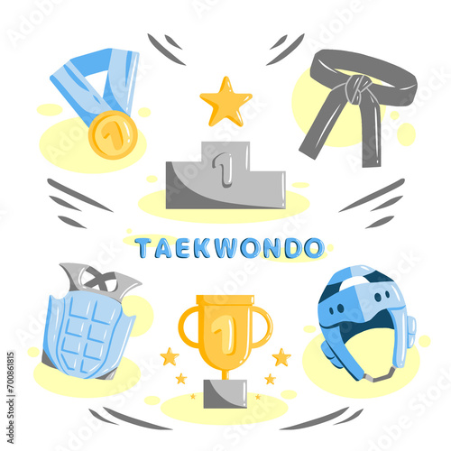 Taekwondo and Winner Symbol or Icon Set