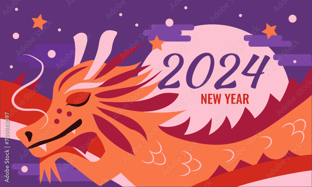 Festive banner for Chinese New Year 2024 with dragon