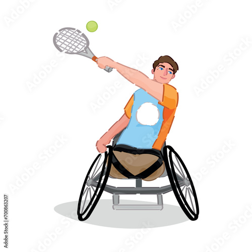 Male tennis player with physical disability on white background