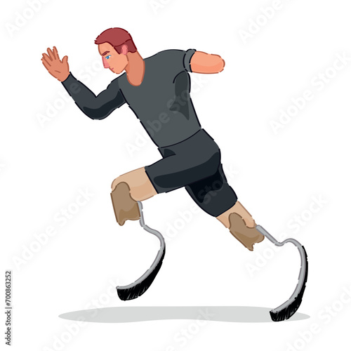 Male runner with physical disability on white background