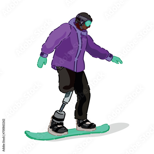 Male snowboarder with physical disability on white background