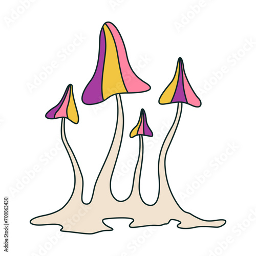 Colorful hallucinogenic mushrooms on white background