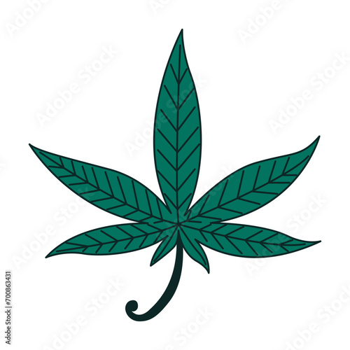 Green hemp leaf on white ba...