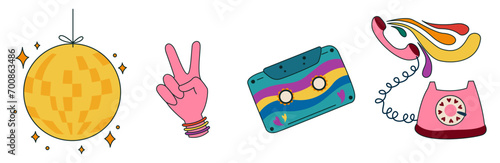 Set of hippie symbols on white background