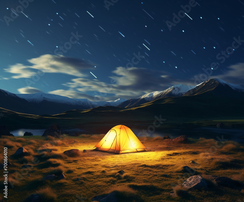 starry sky above tent. AI generative