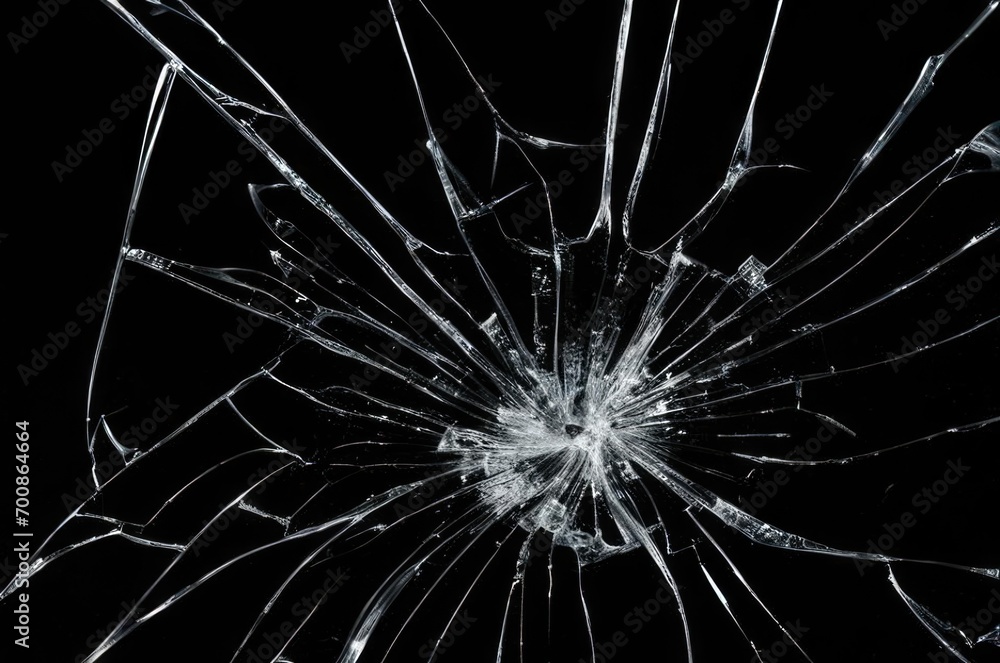 Obraz premium Broken glass on a black background, cracks, shards.