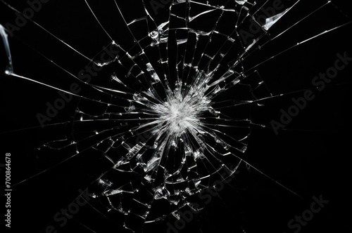 Broken glass on a black background, cracks, shards.