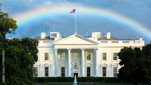 The White House in Washington DC at Night with Rainbow photo