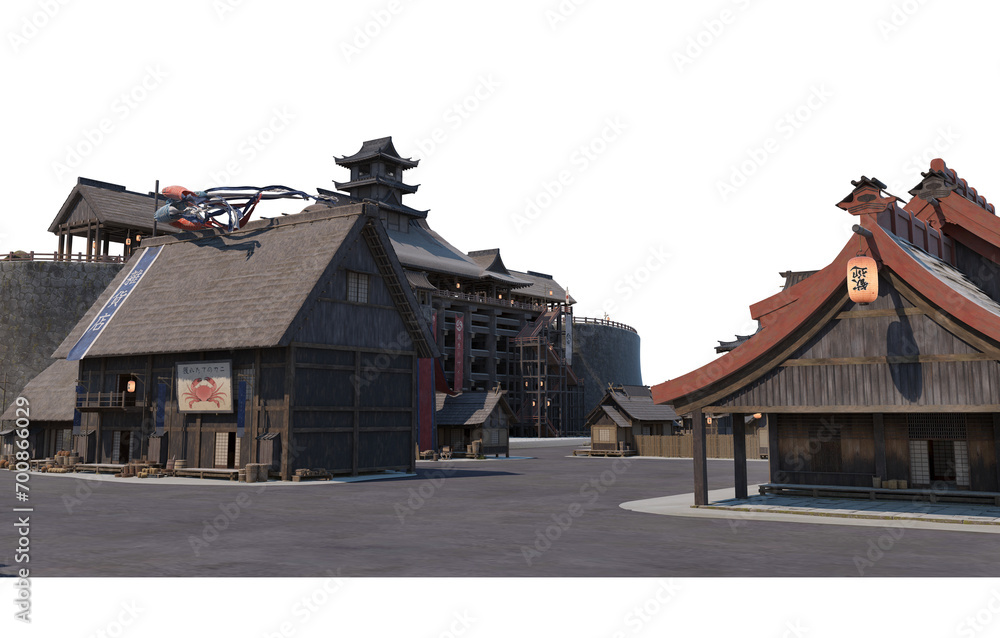 Japanese style old town on transparent background Japanese style old town on transparent background