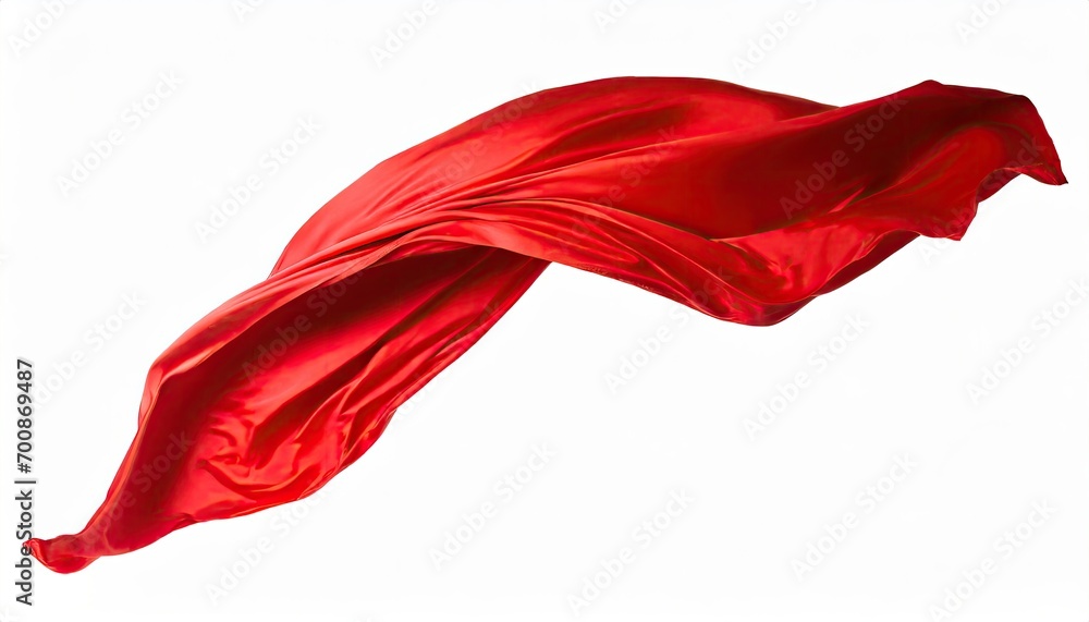 Red satin fabric at white isolated background.