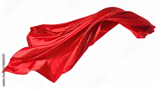 Red satin fabric at white isolated background.