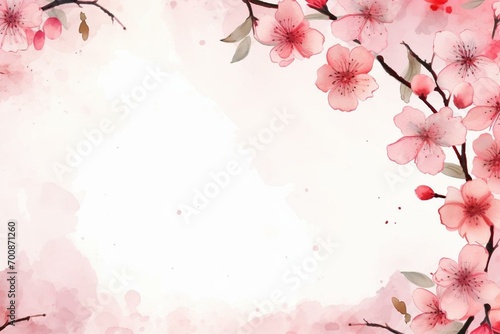 Spring cherry blossom background with watercolor frame illustration. Generative AI