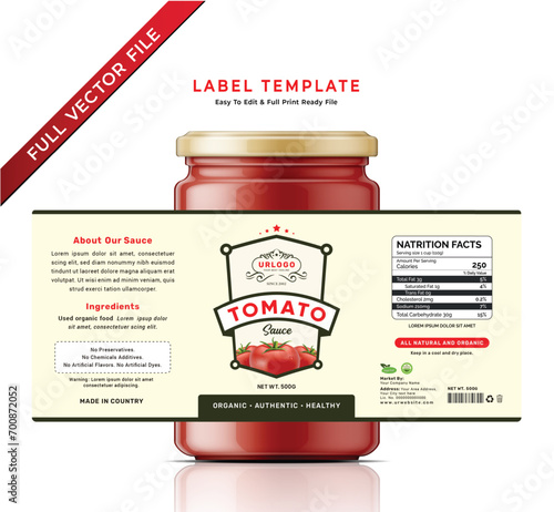 Tomato sauce vintage label bottle jar food clean sticker packaging label design.