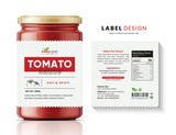 Tomato sauce minimal label bottle jar food clean sticker packaging design.