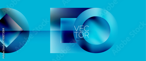 Squares and circles design. Fluid color gradients with metallic effects. Serene synergy of shapes, merging squares and circles into harmonious, captivating design