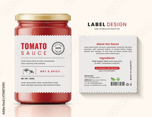 Tomato sauce minimal label bottle jar food clean sticker packaging label design.