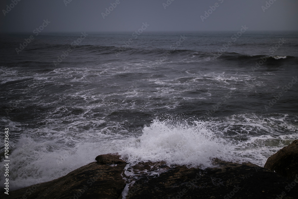 View of the Miramar Beach in rainy weather, Porto, Portugal.