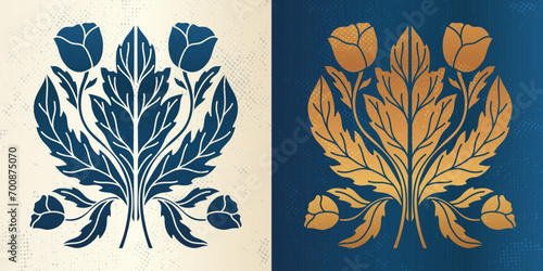Art nouveau style flower plant basic element. 1920-1930 years vintage design. Symbol motif design.