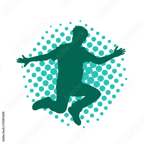 Silhouette of a sporty man jumping. Silhouette of a dancer male in action pose.