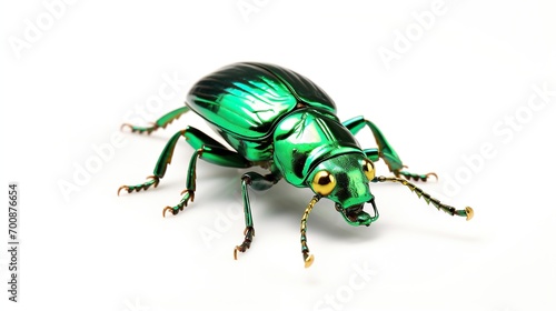 Green beetle isolated on white background. Close up of green beetle.