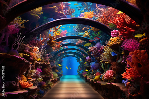 coral reef and fishes in the sea
