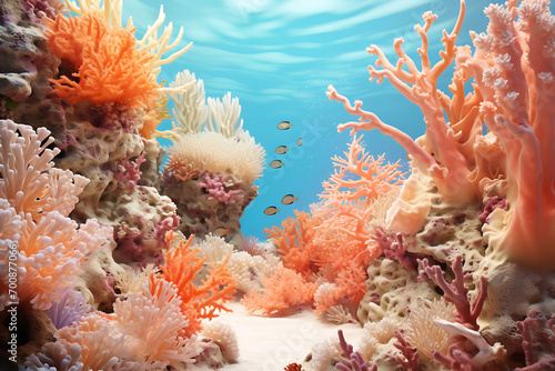 coral reef and fishes in the sea