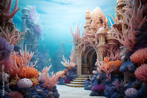 coral reef and fishes in the sea